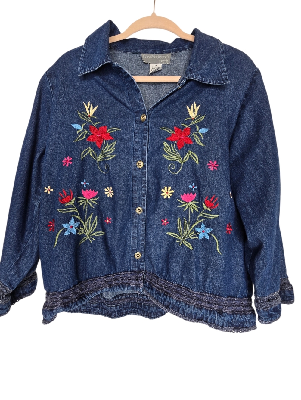 Carol Anderson vintage Nectar Floral Embroidered Country Denim Button Up Shacket